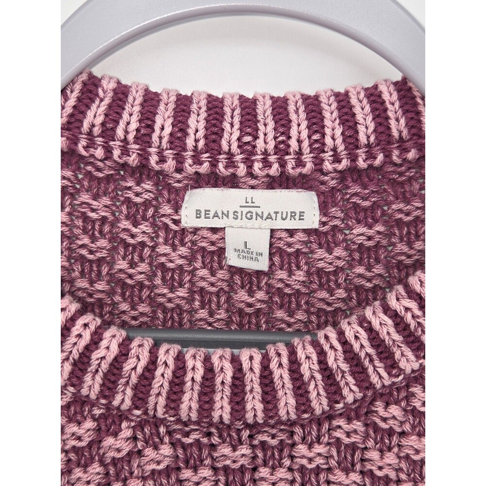 LL Bean Signature Womens Fisherman Chunky Cable Knit Sweater Purple Cotton Large - Picture 3 of 4